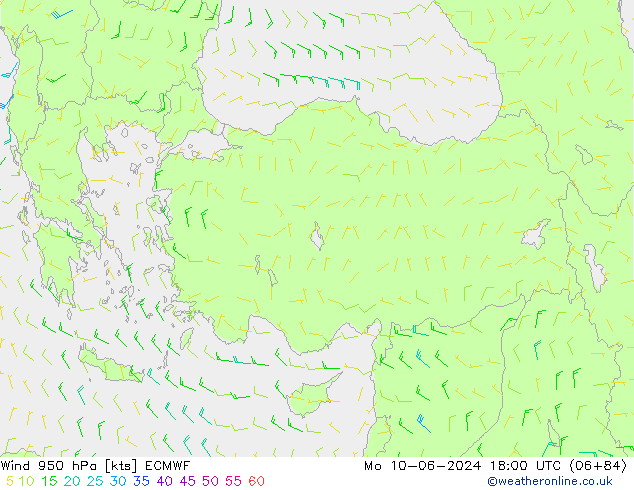 Neerslag 6h/Wind 10m/950 ECMWF ma 10.06.2024 18 UTC