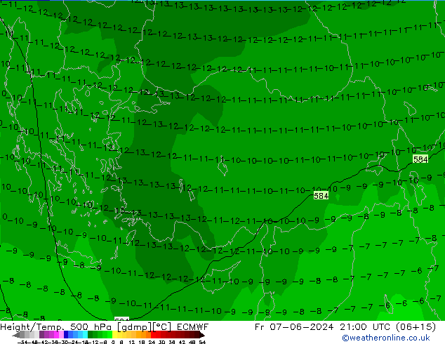 Height/Temp. 500 hPa ECMWF ven 07.06.2024 21 UTC