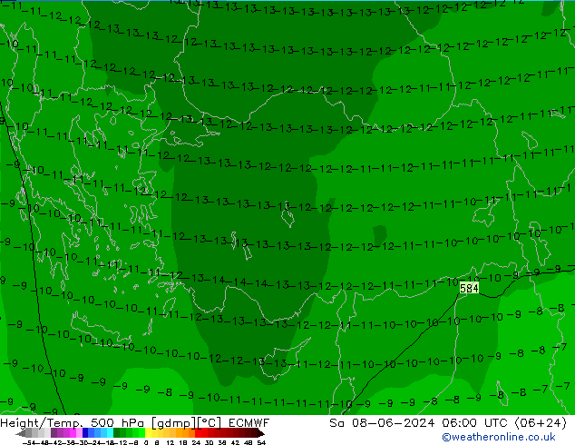 Z500/Regen(+SLP)/Z850 ECMWF za 08.06.2024 06 UTC