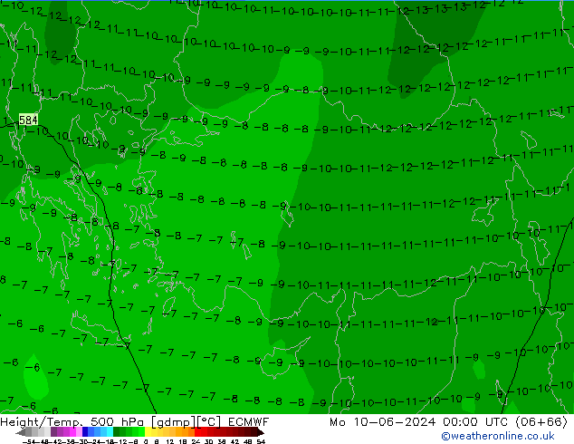 Z500/Rain (+SLP)/Z850 ECMWF Mo 10.06.2024 00 UTC