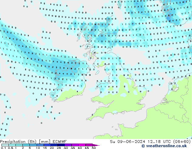 Z500/Yağmur (+YB)/Z850 ECMWF Paz 09.06.2024 18 UTC