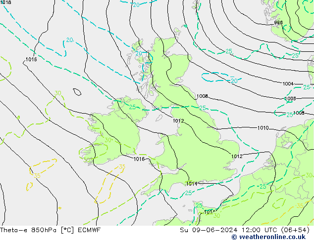 Theta-e 850hPa ECMWF dim 09.06.2024 12 UTC