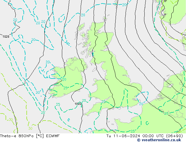 Theta-e 850hPa ECMWF mar 11.06.2024 00 UTC