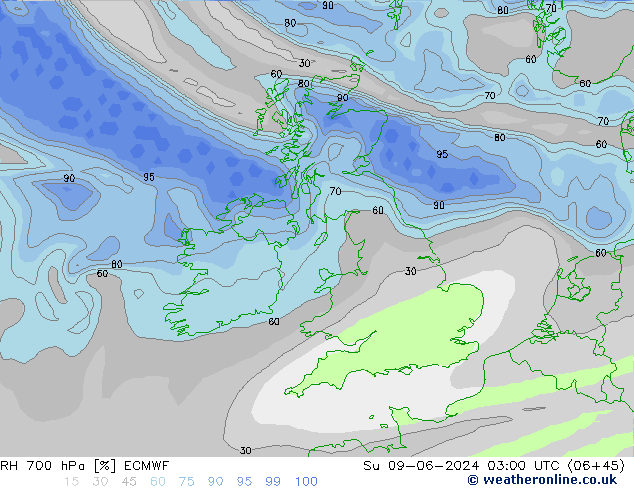 RH 700 hPa ECMWF dom 09.06.2024 03 UTC