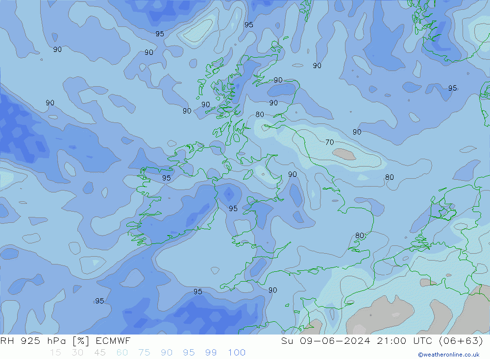 RH 925 hPa ECMWF  09.06.2024 21 UTC