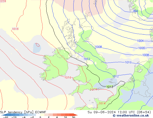 SLP tendency ECMWF Dom 09.06.2024 12 UTC