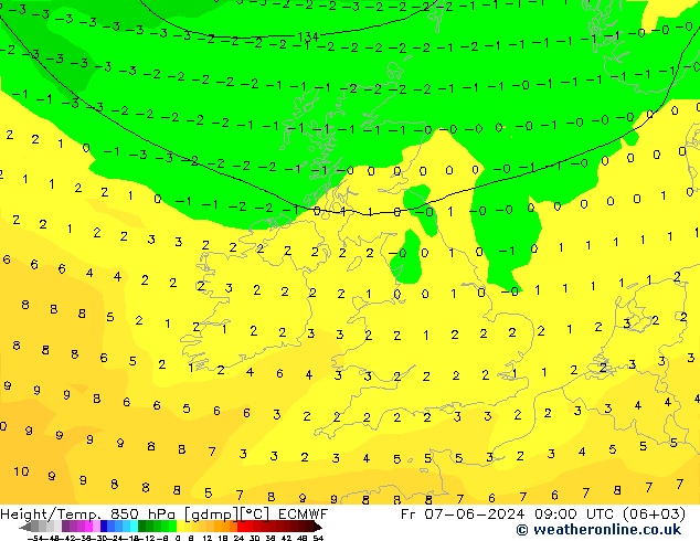 Height/Temp. 850 hPa ECMWF Fr 07.06.2024 09 UTC