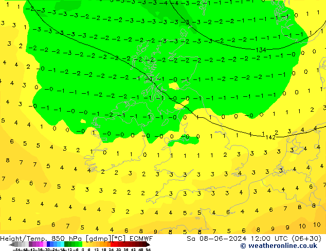 Z500/Rain (+SLP)/Z850 ECMWF Sa 08.06.2024 12 UTC