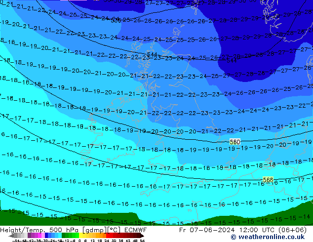 Z500/Rain (+SLP)/Z850 ECMWF Fr 07.06.2024 12 UTC