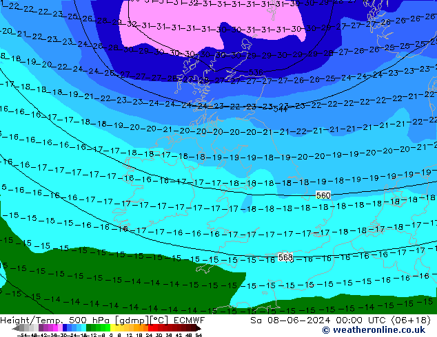 Z500/Rain (+SLP)/Z850 ECMWF Sa 08.06.2024 00 UTC