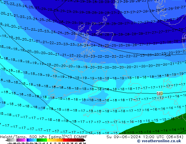 Géop./Temp. 500 hPa ECMWF dim 09.06.2024 12 UTC