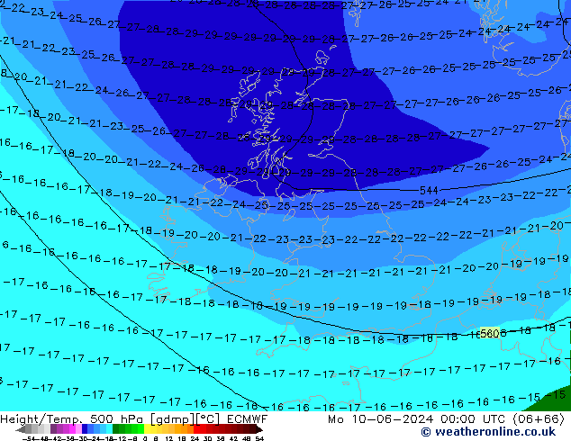 Z500/Rain (+SLP)/Z850 ECMWF lun 10.06.2024 00 UTC