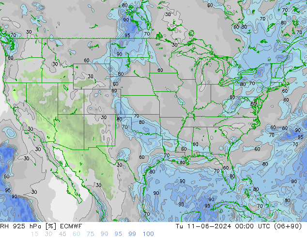 RH 925 hPa ECMWF Ter 11.06.2024 00 UTC