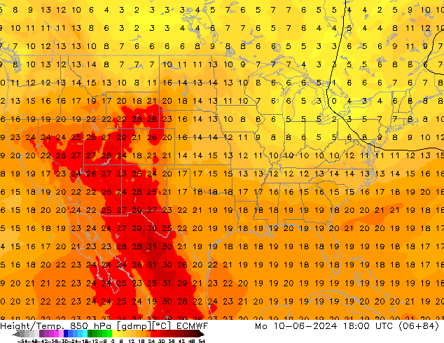 Z500/Rain (+SLP)/Z850 ECMWF pon. 10.06.2024 18 UTC