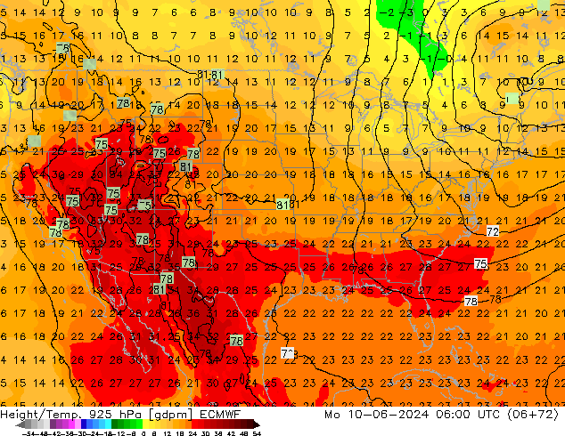 Yükseklik/Sıc. 925 hPa ECMWF Pzt 10.06.2024 06 UTC