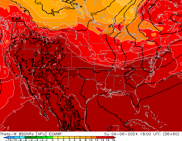 Theta-W 850hPa ECMWF dom 09.06.2024 18 UTC