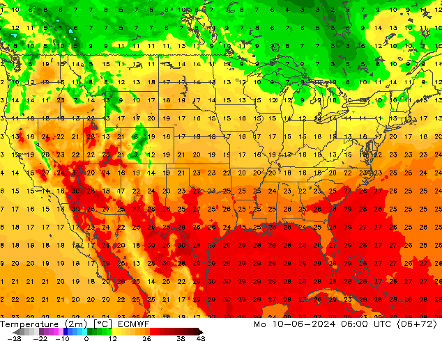 mapa temperatury (2m) ECMWF pon. 10.06.2024 06 UTC