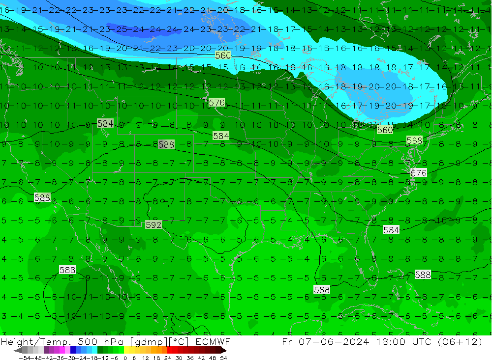 Height/Temp. 500 hPa ECMWF ven 07.06.2024 18 UTC