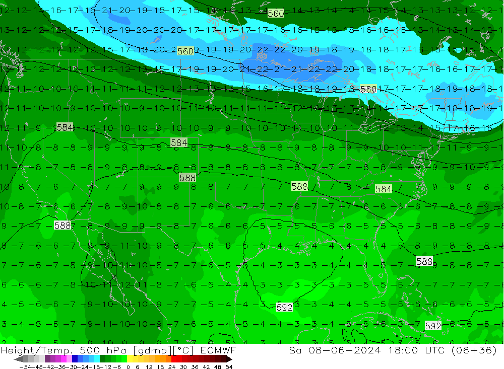 Z500/Rain (+SLP)/Z850 ECMWF so. 08.06.2024 18 UTC