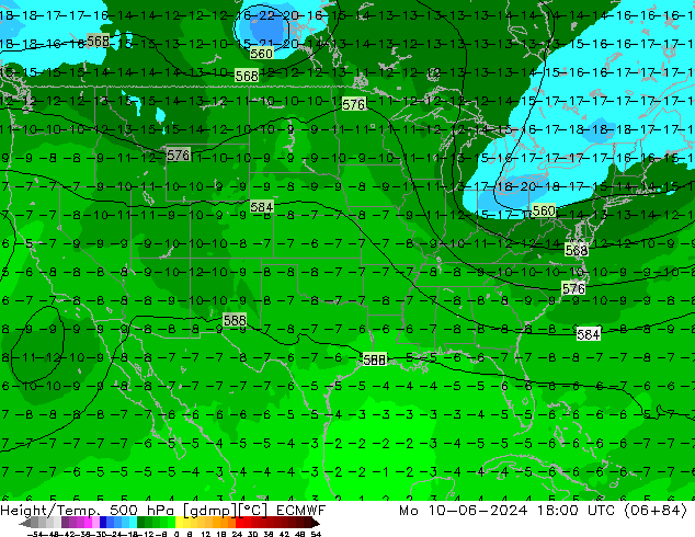 Z500/Rain (+SLP)/Z850 ECMWF pon. 10.06.2024 18 UTC