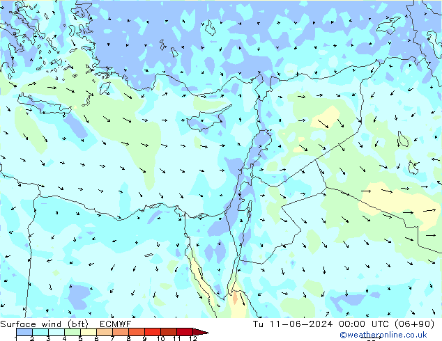 Viento 10 m (bft) ECMWF mar 11.06.2024 00 UTC