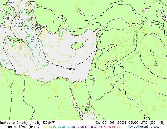 Isotachs (mph) ECMWF Su 09.06.2024 06 UTC