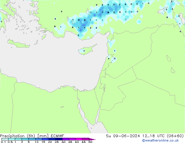 Precipitación (6h) ECMWF dom 09.06.2024 18 UTC