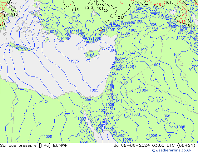 Surface pressure ECMWF Sa 08.06.2024 03 UTC