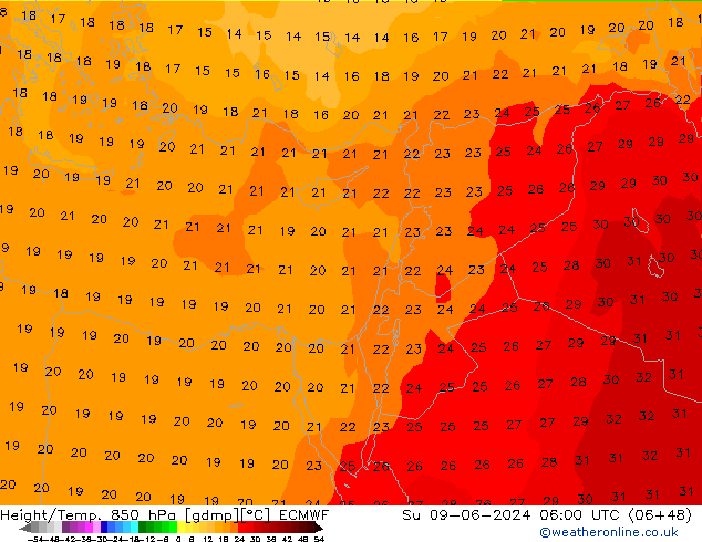 Z500/Rain (+SLP)/Z850 ECMWF Su 09.06.2024 06 UTC