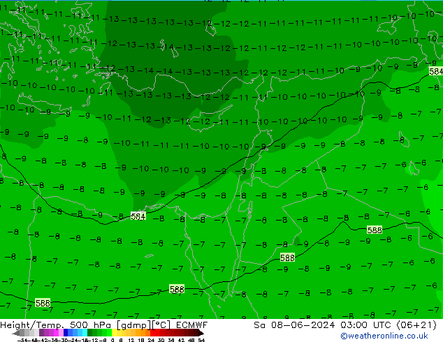 Géop./Temp. 500 hPa ECMWF sam 08.06.2024 03 UTC