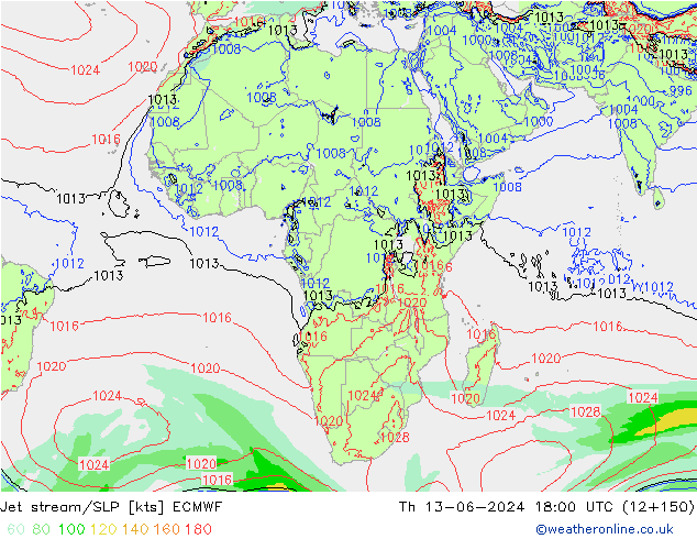 Jet stream ECMWF Qui 13.06.2024 18 UTC