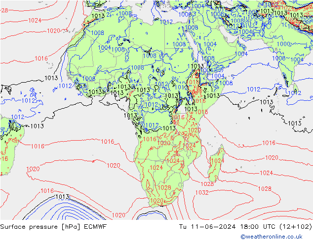 Yer basıncı ECMWF Sa 11.06.2024 18 UTC