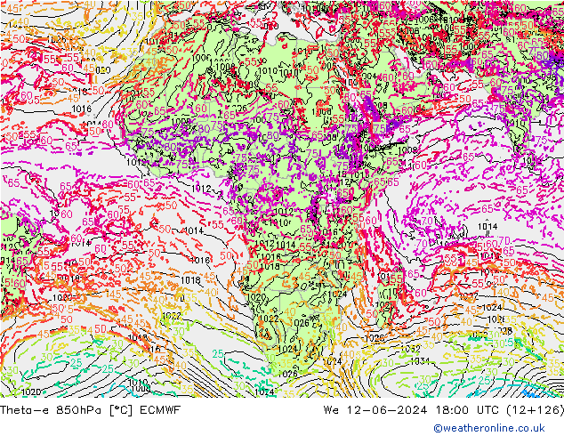 Theta-e 850hPa ECMWF We 12.06.2024 18 UTC