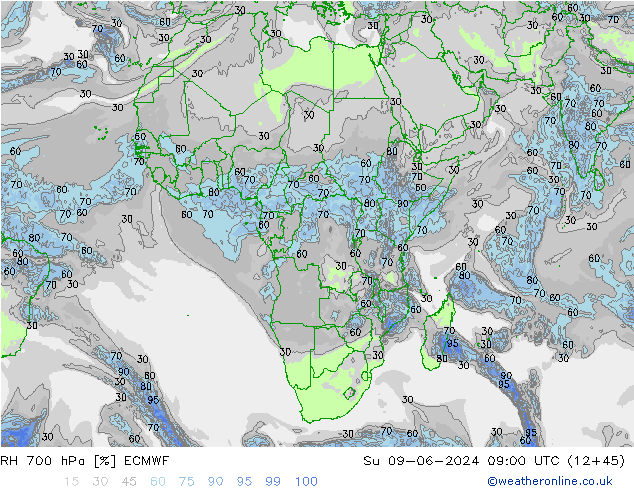 RH 700 hPa ECMWF Su 09.06.2024 09 UTC