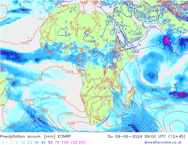 Precipitation accum. ECMWF Su 09.06.2024 09 UTC