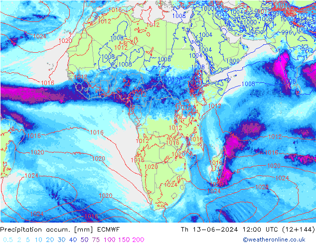 Precipitación acum. ECMWF jue 13.06.2024 12 UTC