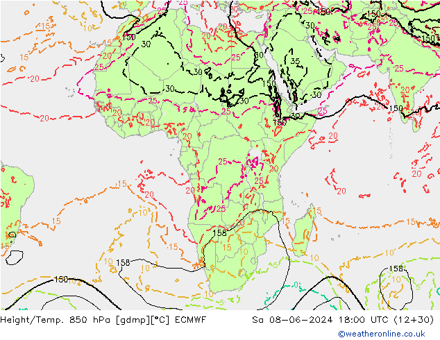 Height/Temp. 850 hPa ECMWF So 08.06.2024 18 UTC