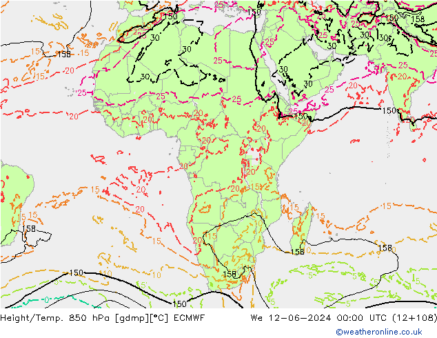 Z500/Rain (+SLP)/Z850 ECMWF Qua 12.06.2024 00 UTC