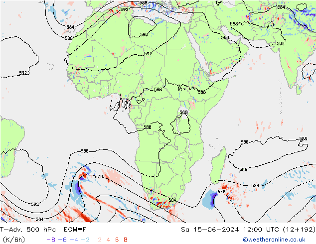 T-Adv. 500 hPa ECMWF Sa 15.06.2024 12 UTC