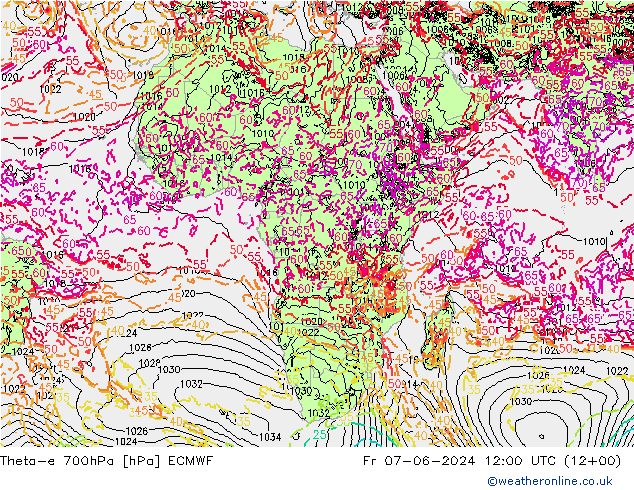 Theta-e 700hPa ECMWF Fr 07.06.2024 12 UTC