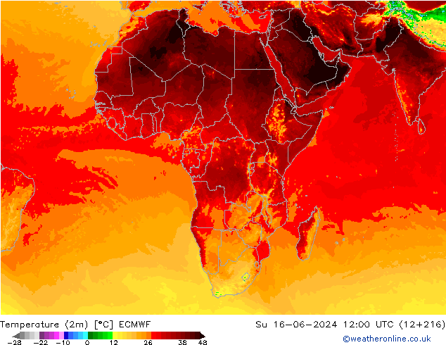 température (2m) ECMWF dim 16.06.2024 12 UTC