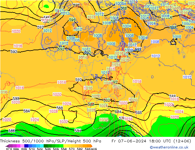 Schichtdicke 500-1000 hPa ECMWF Fr 07.06.2024 18 UTC