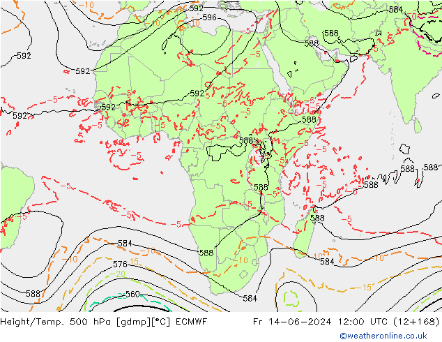 Height/Temp. 500 hPa ECMWF pt. 14.06.2024 12 UTC