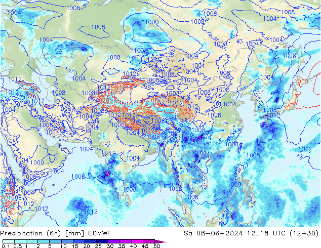 Z500/Rain (+SLP)/Z850 ECMWF Sáb 08.06.2024 18 UTC