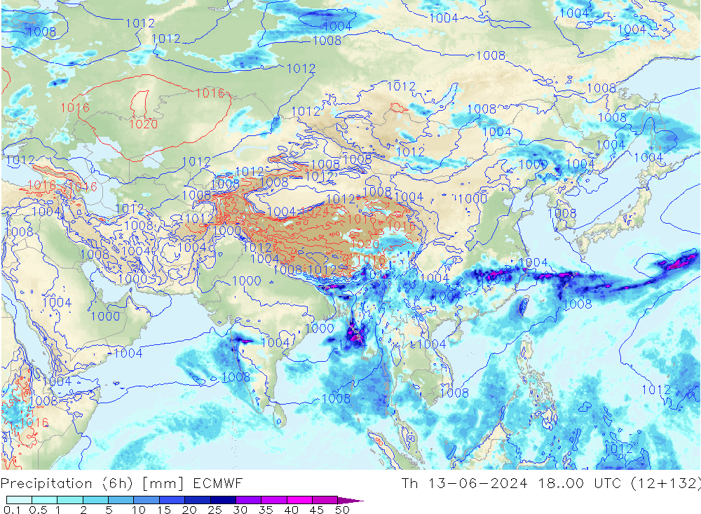 Z500/Rain (+SLP)/Z850 ECMWF Čt 13.06.2024 00 UTC