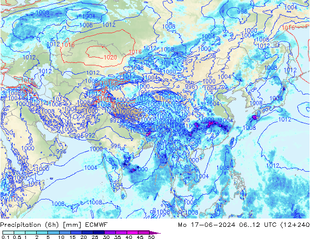 Precipitación (6h) ECMWF lun 17.06.2024 12 UTC