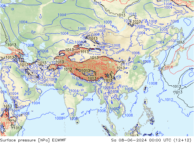 Surface pressure ECMWF Sa 08.06.2024 00 UTC