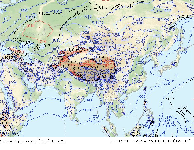 Atmosférický tlak ECMWF Út 11.06.2024 12 UTC