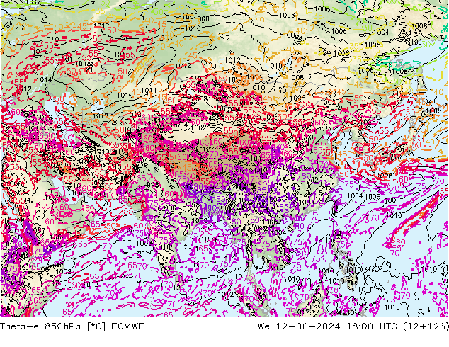 Theta-e 850hPa ECMWF St 12.06.2024 18 UTC
