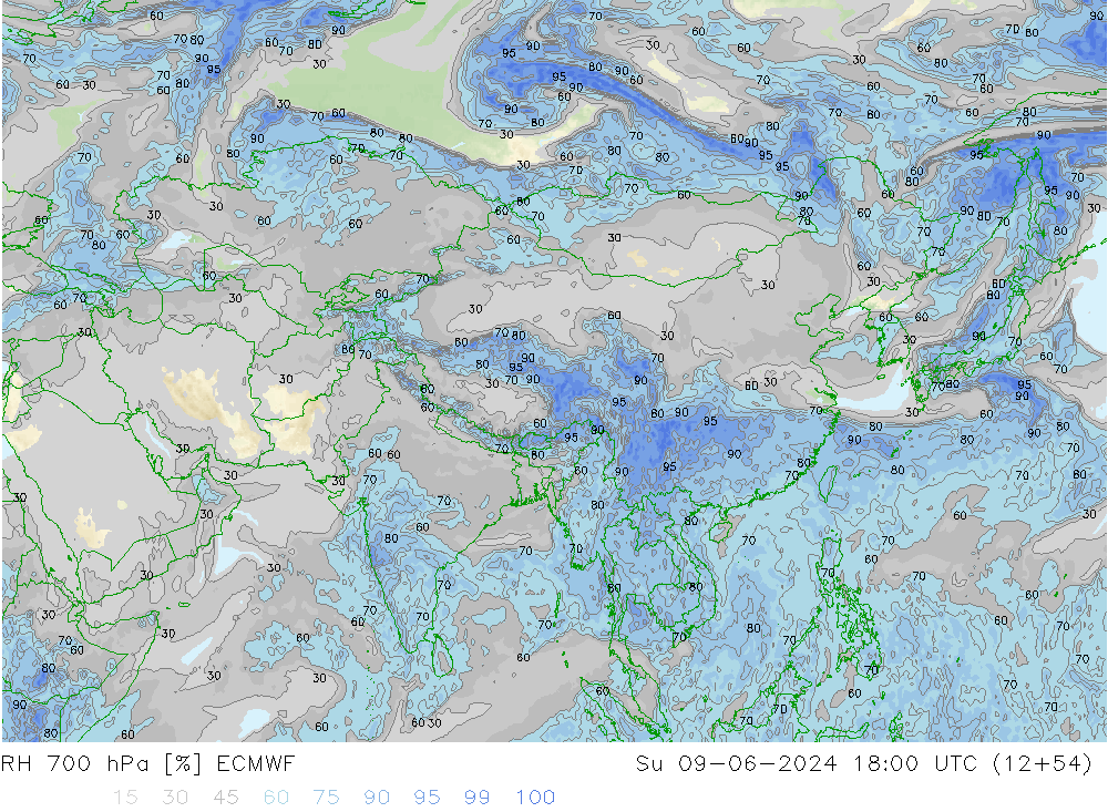 RH 700 hPa ECMWF Dom 09.06.2024 18 UTC